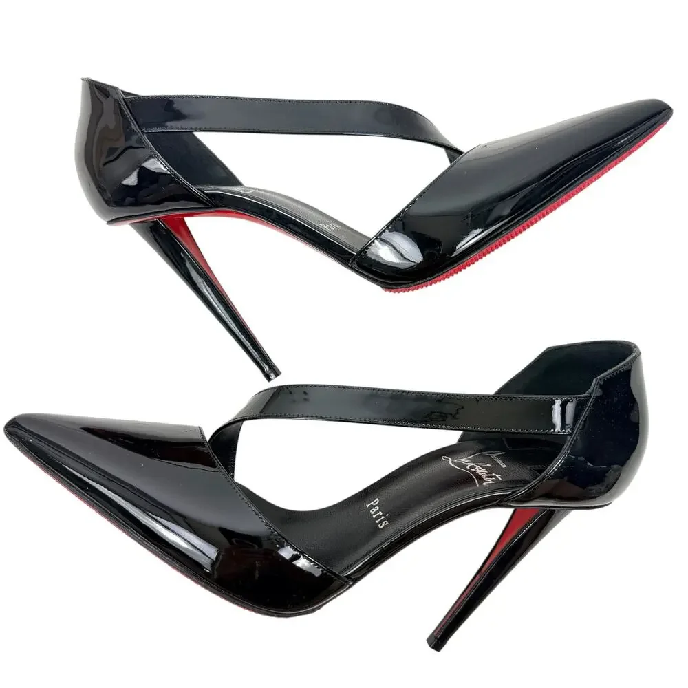 Christian Louboutin Black Patent Leather Pointed-Toe Slingback Heels